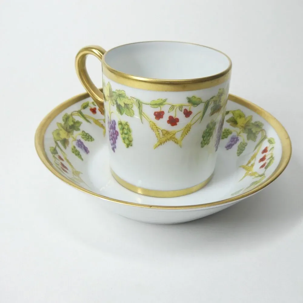 Pampres Cup & Saucer - 1737 Ancienne Manufacture Royal Limoges France Grapes